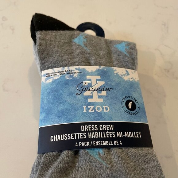 Izod Saltwater 4 Pairs Lightweight Pattern Crew Dress Socks Gry Blk Blue OS NWT - Picture 3 of 7